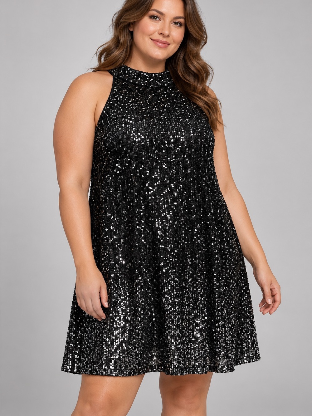 The Limited XL Black Sequin Trapeze Dress Sleeveless Keyhole Back Party Cocktail